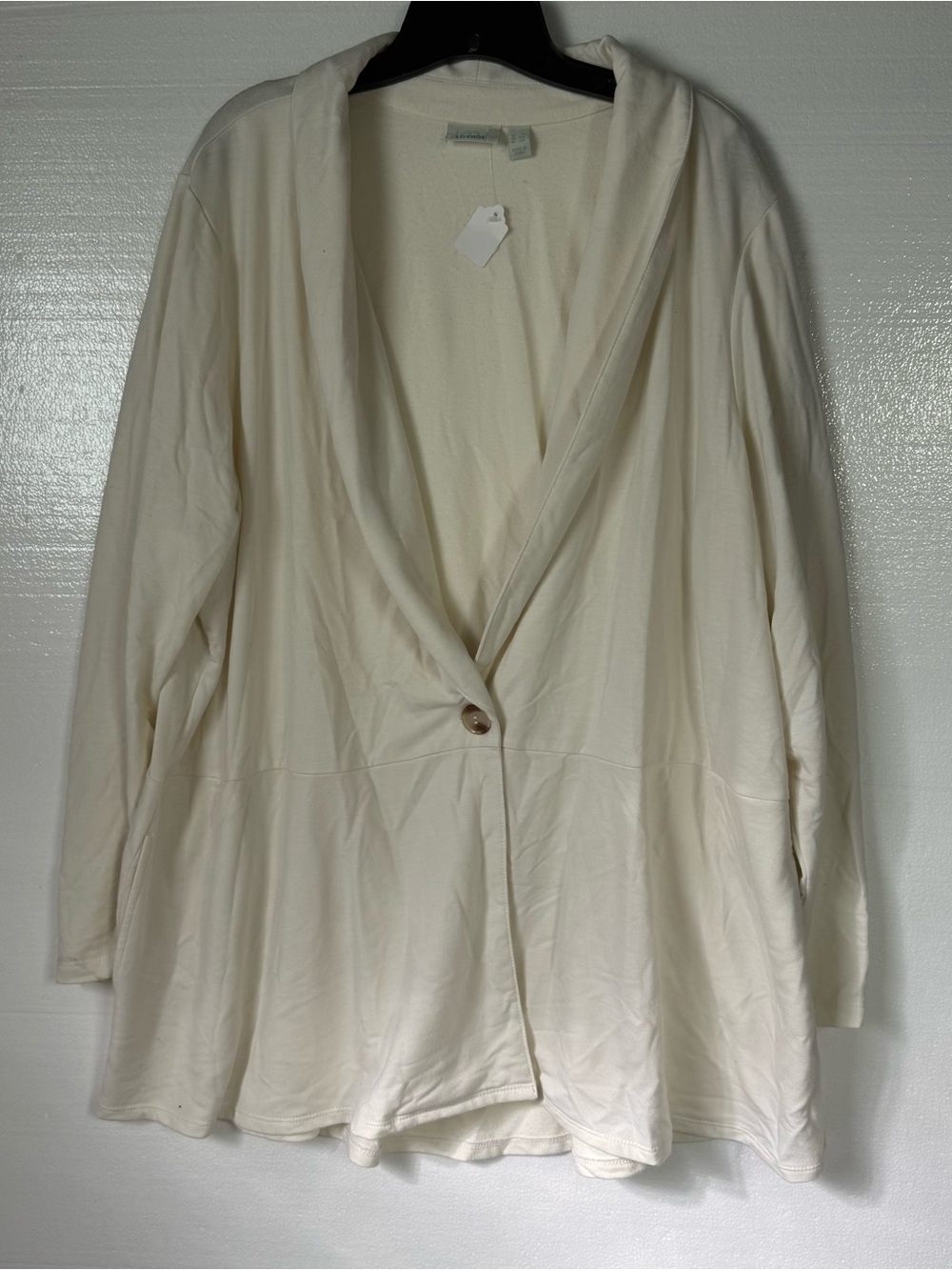Logo Cardigan Women 3X Ivory Shawl Sweater Blazer Button Pocket Knit Lightweight